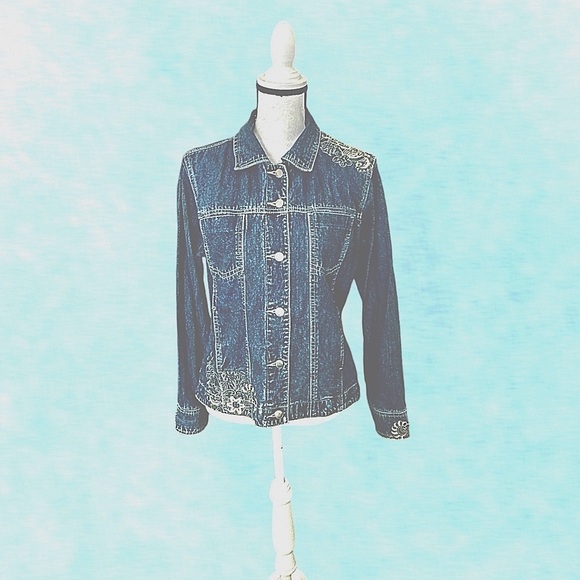 EUC! WOMEN’S BLASSPORT BY BILL BLASS EMBROIDERED JEAN JACKET - Picture 4 of 11